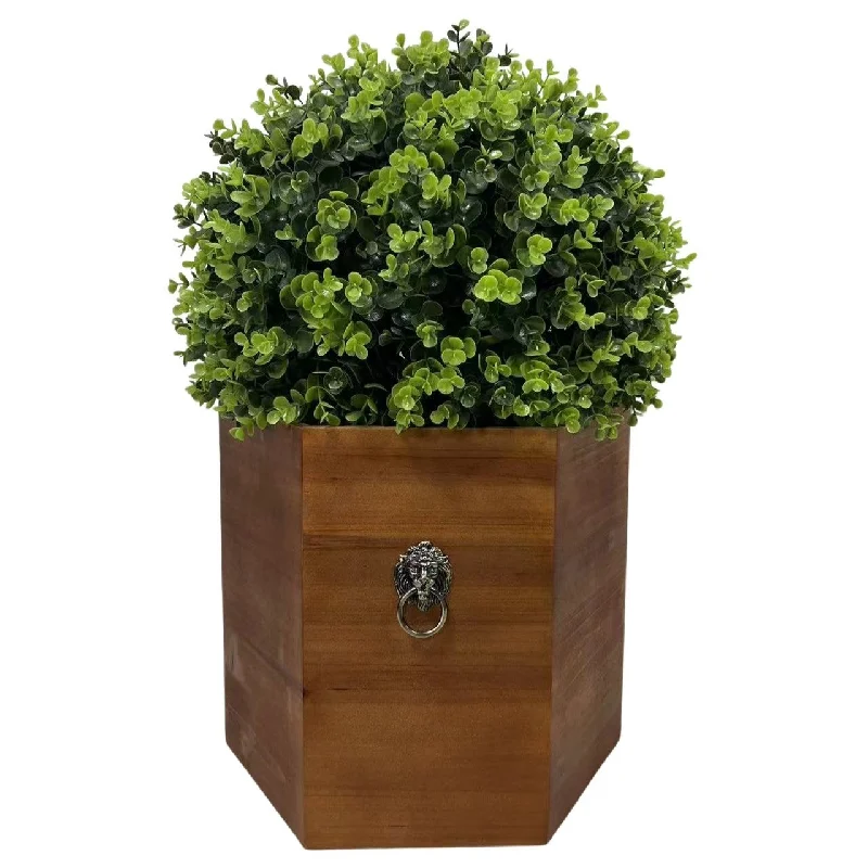 24" Ball Topiary Faux Plant in Redwood Pot