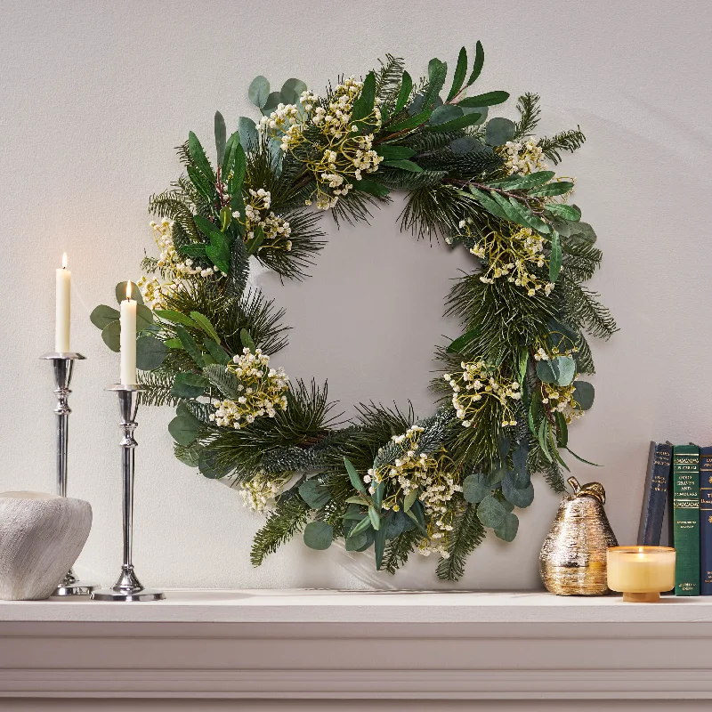 Krylo 30-inch Wreath with Eucalyptus Leaves, Pine Twigs