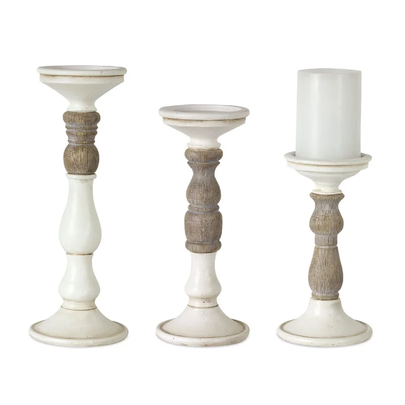 Ivory Candle Holder with Wood Accent (Set of 3)