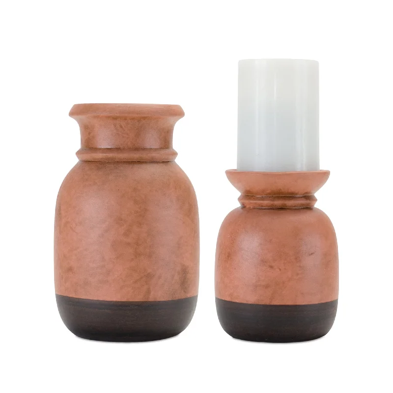 Dual-Tone Black Ceramic Candle Holder (Set of 2)