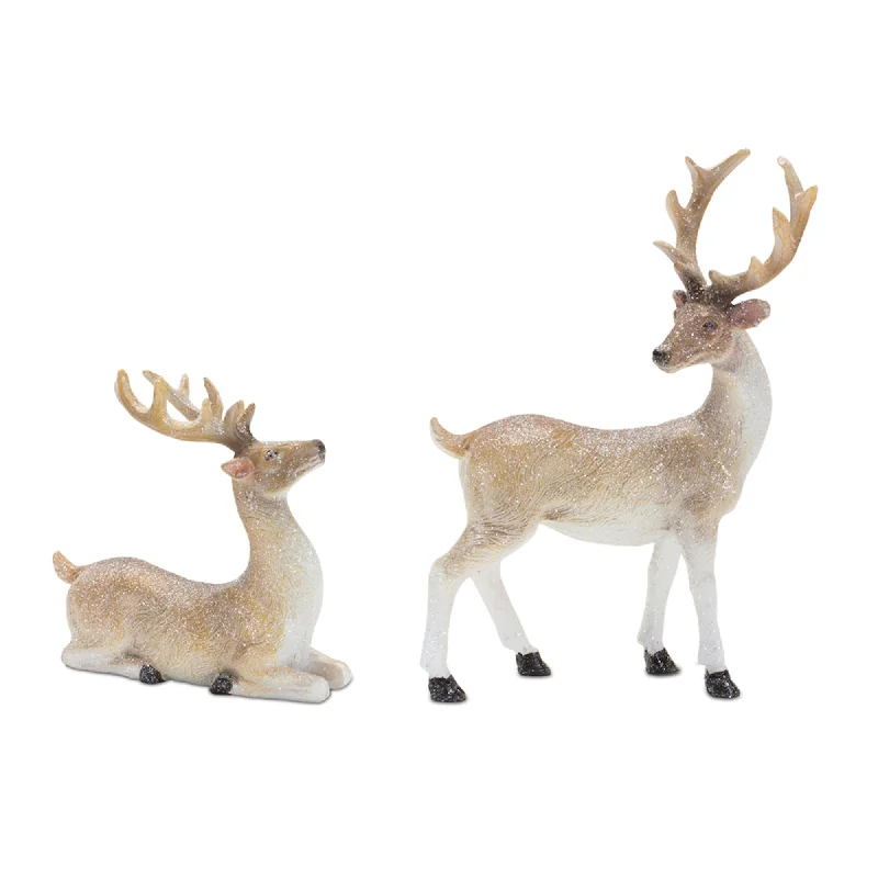 Mini Glittered Holiday Deer Figurine, Set of 6