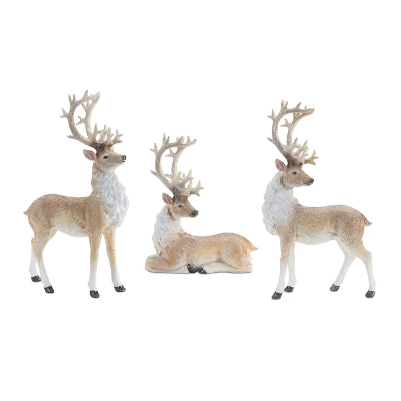 Glittered Holiday Deer Figurine, Set of 3