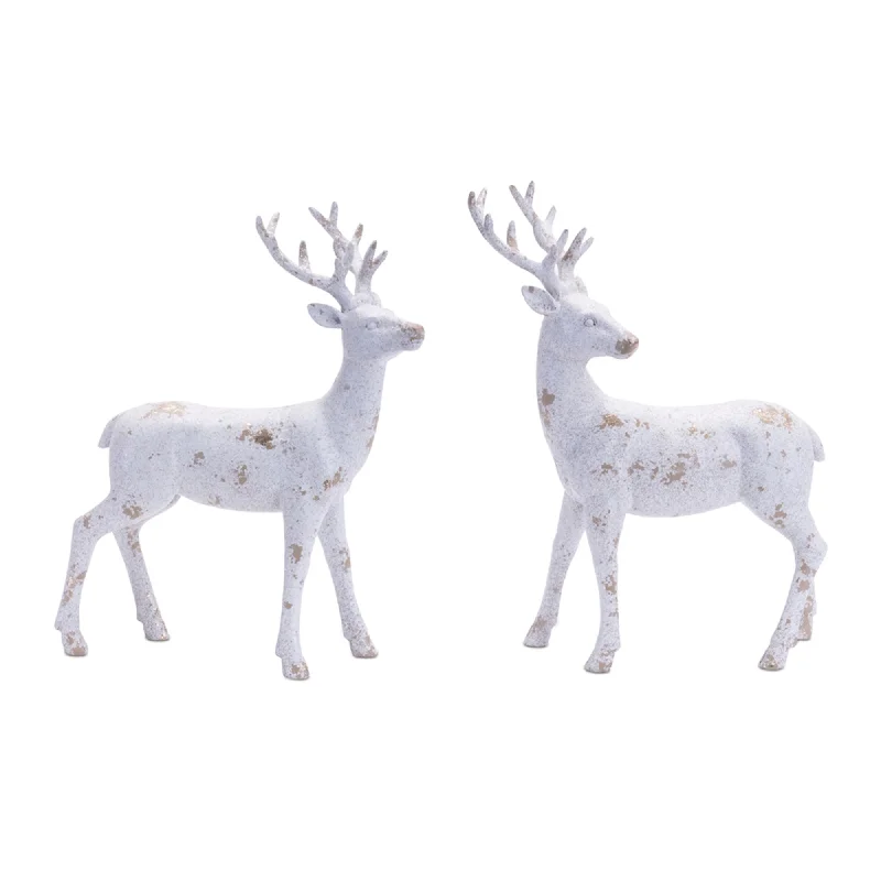 Distressed Holiday Deer Figurine with Gold Accent, Set of 2