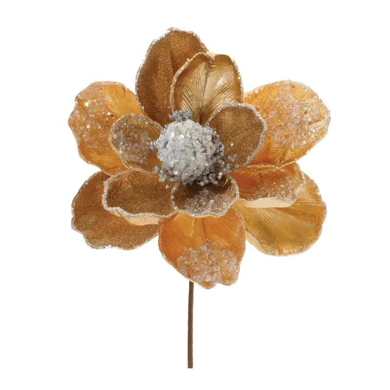 Beaded Gold Magnolia Flower Stem, Set of 2