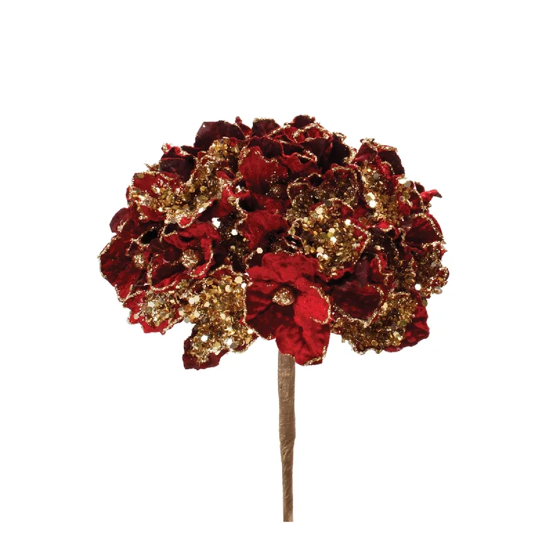 Beaded Burgandy Hydrangea Flower Stem, Set of 2