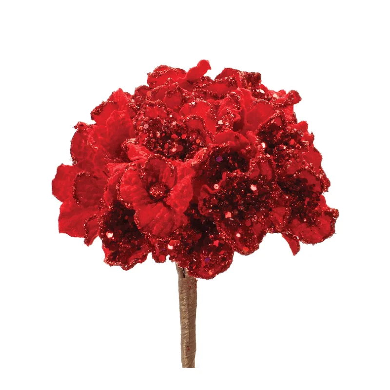 Beaded Red Hydrangea Flower Stem, Set of 2