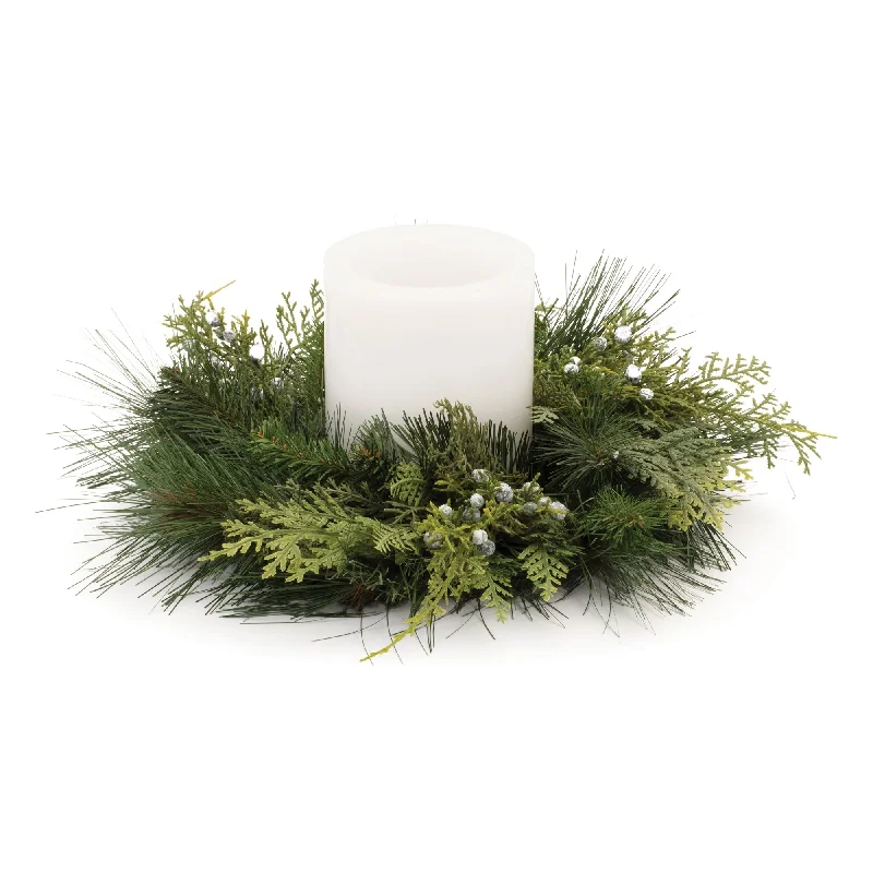 Mixed Pine Juniper Candle Ring, Set of 2