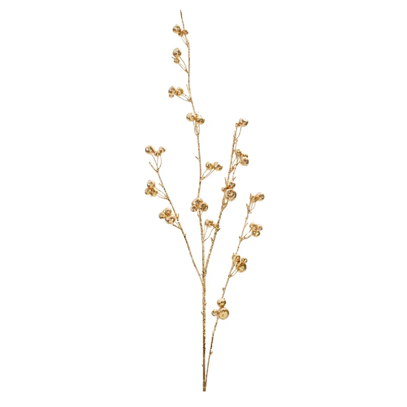 Glittered Gold Berry Twig Spray, Set of 6