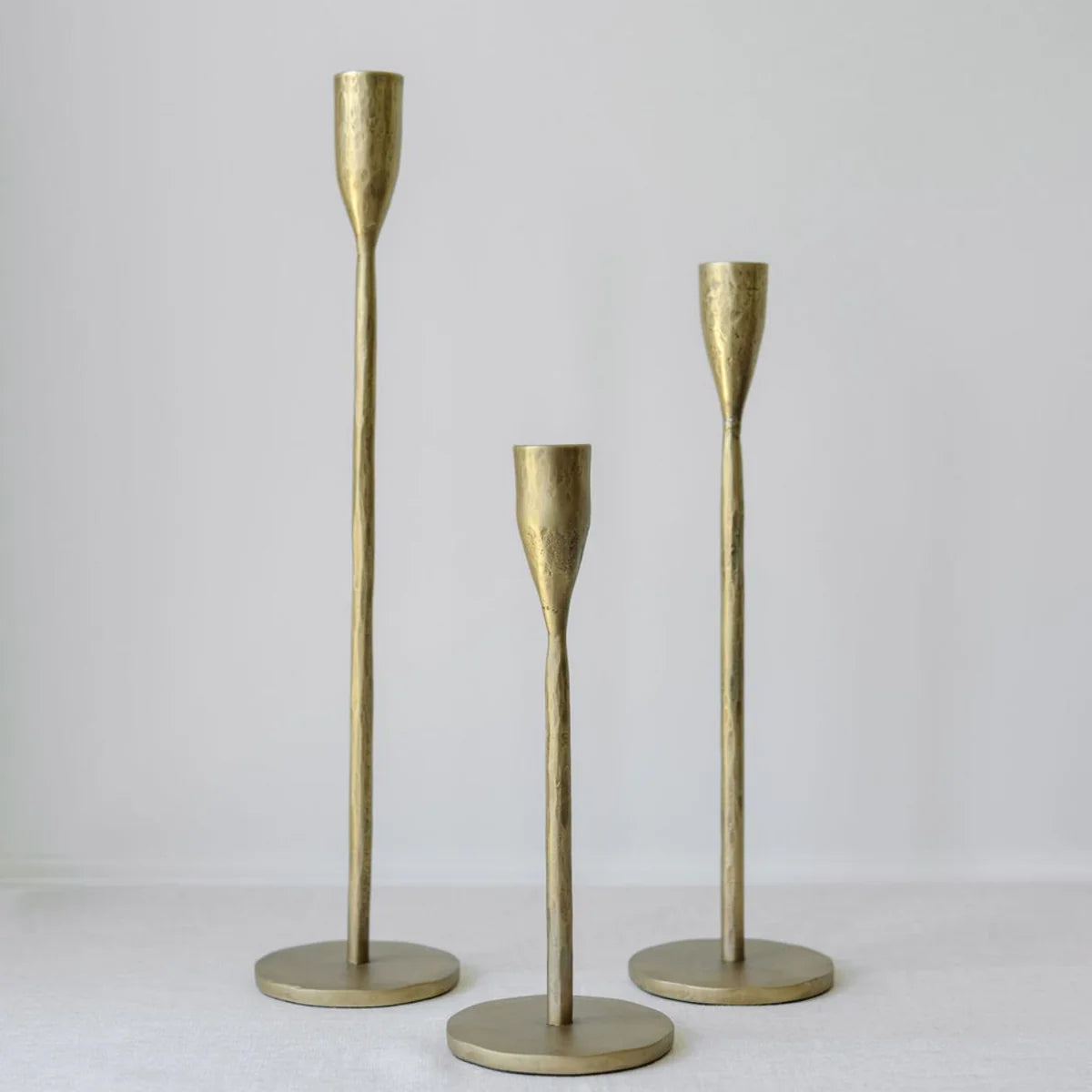 Antique Brass Iron Candleholders, Set of 3