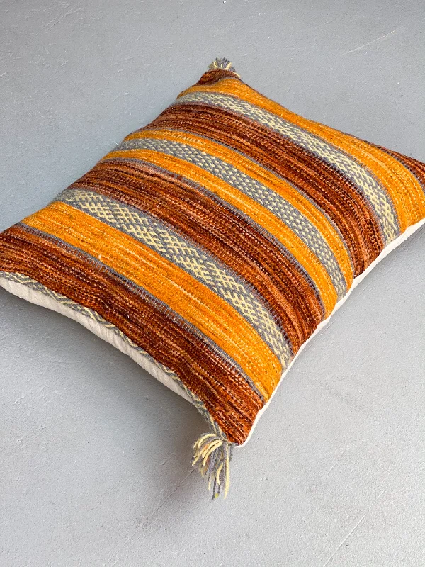 Anzal's Flatweave x Zanafi Pillow - Orange/Brown/Blue