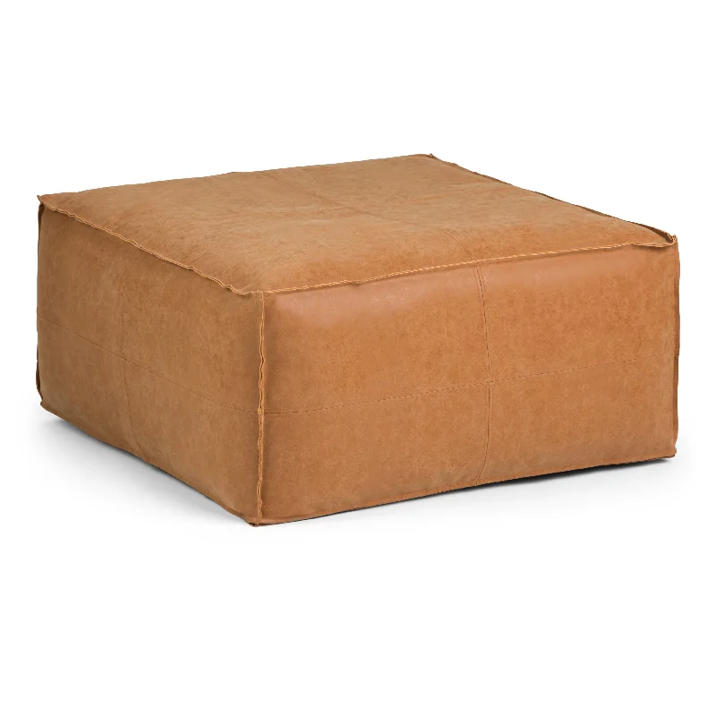 Ascendant Faux Leather Square Pouf with Top Stitching Detail