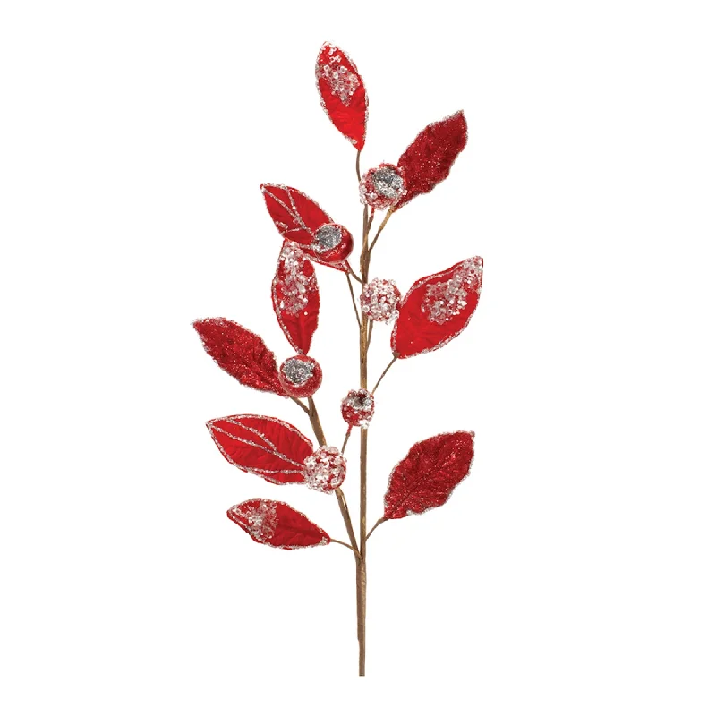 Beaded Red Leaf Stem, Set of 2