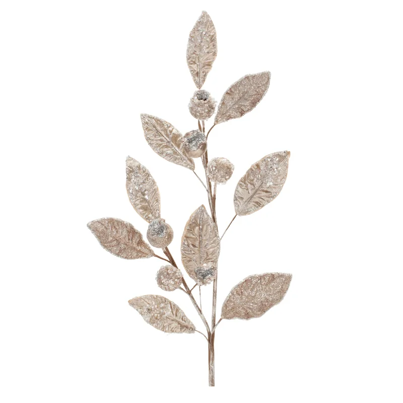 Beaded Silver Leaf Stem, Set of 2