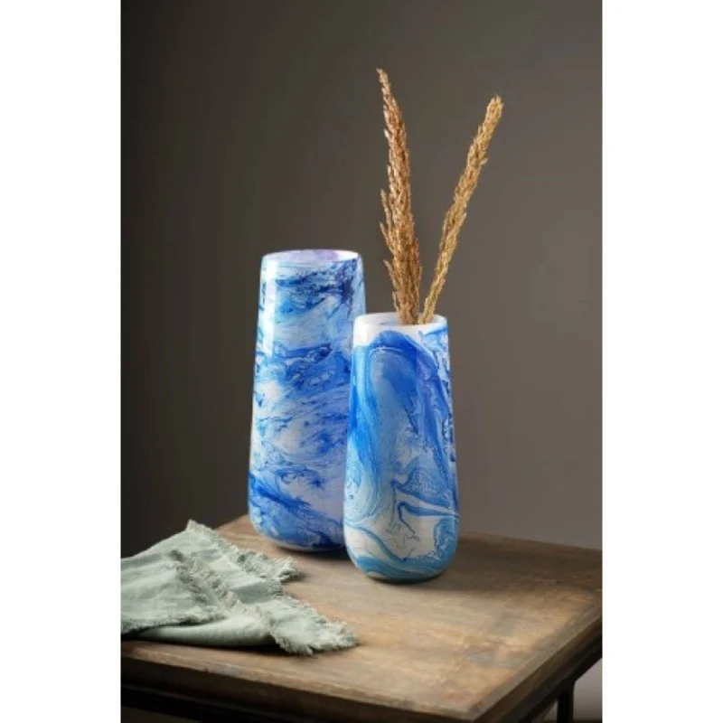 Blue & White Marble Finish, Long Vase