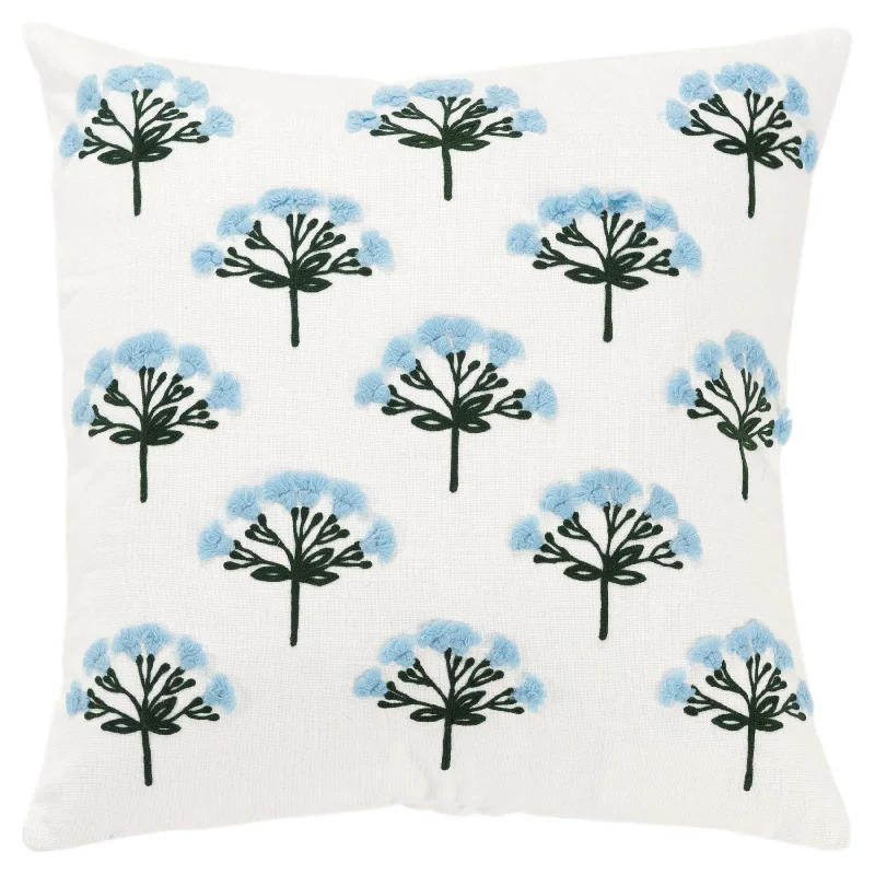 Botanical  Printed With Embroidery 100% Cotton Decorative Throw Pillow