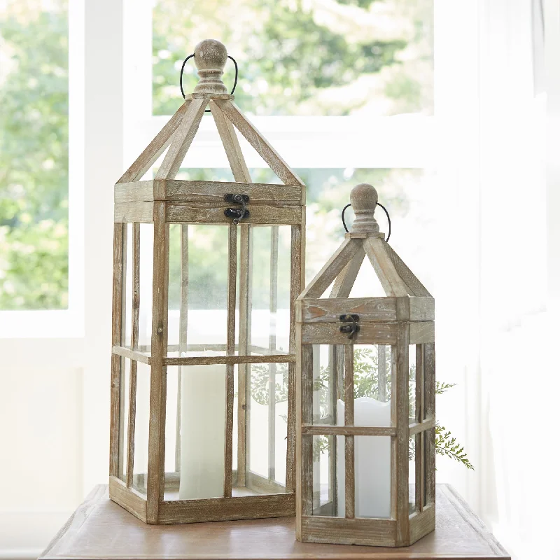 Contemporary Light Wood Floor Lantern, Set of 2