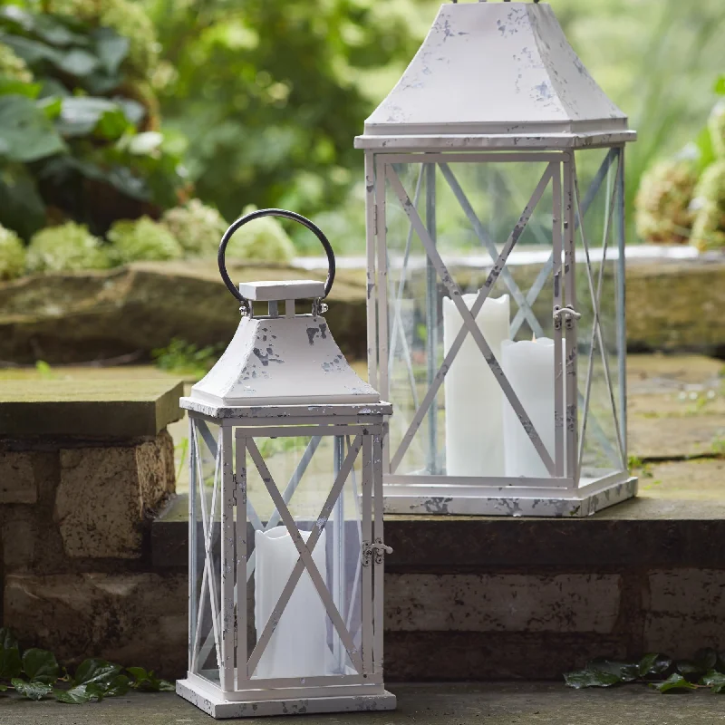 Farmhouse Distressed Metal Lantern, Set of 2