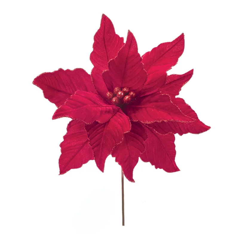 Glittered Red Poinsettia Flower Stem, Set of 2