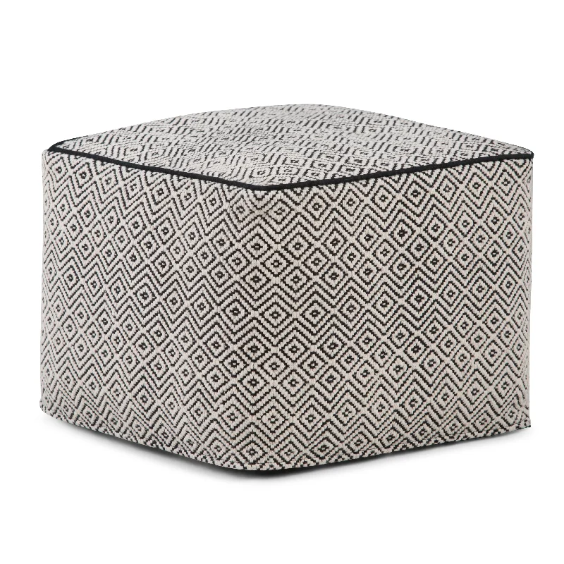 Handwoven Cotton Pouf with Black Piping