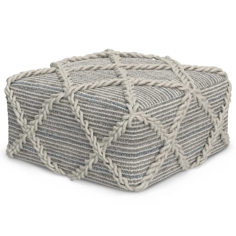 Harmonium Square Pouf with Wool and Cotton Woven Diamond Stitching Pattern