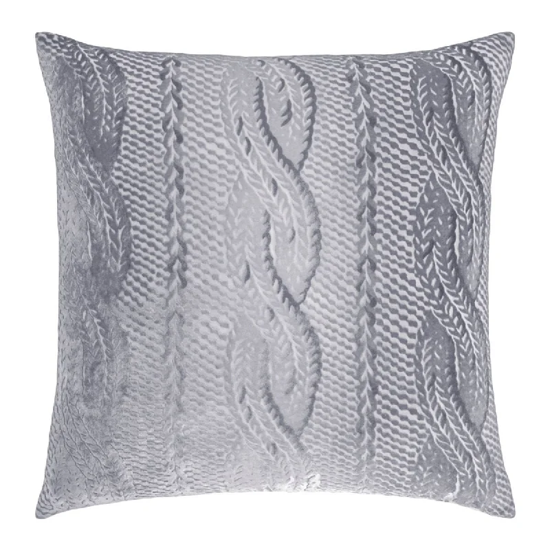 Silver Grey Cable Knit Velvet Pillow by Kevin O'Brien Studio