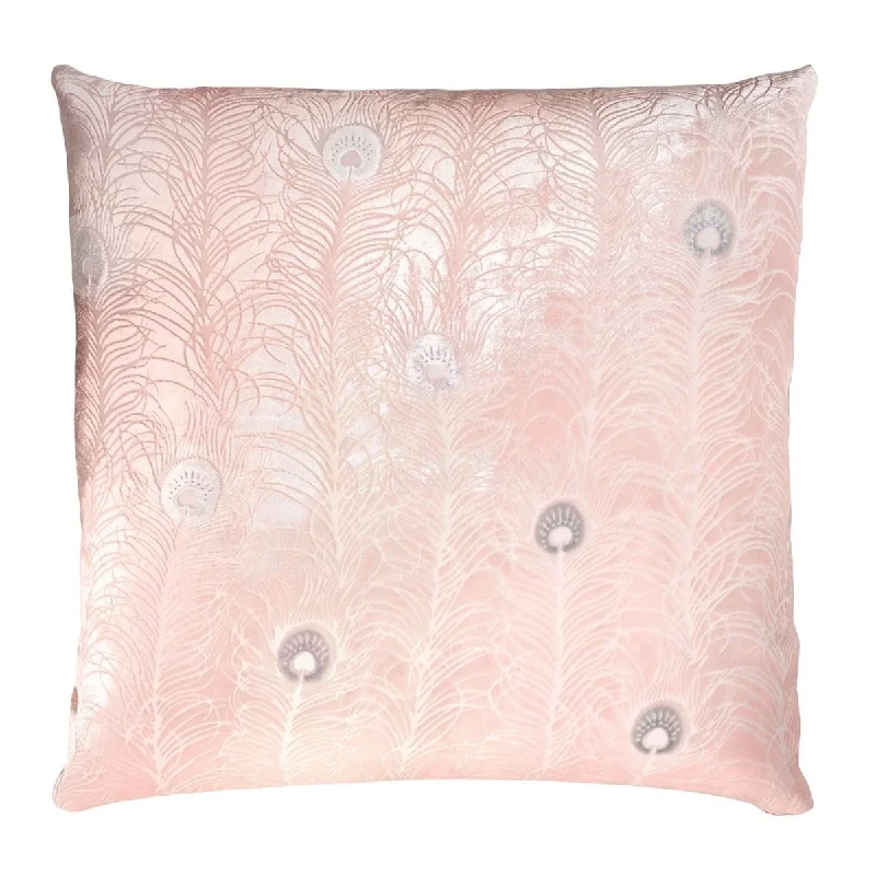 Blush Peacock Feather Velvet Pillow by Kevin O'Brien Studio