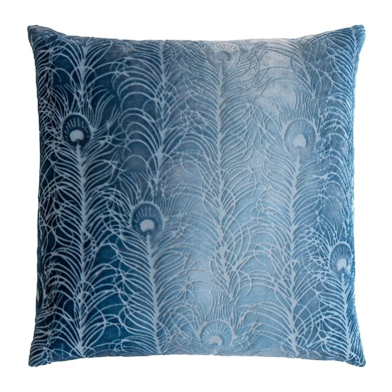 Denim Peacock Feather Velvet Pillow by Kevin O'Brien Studio