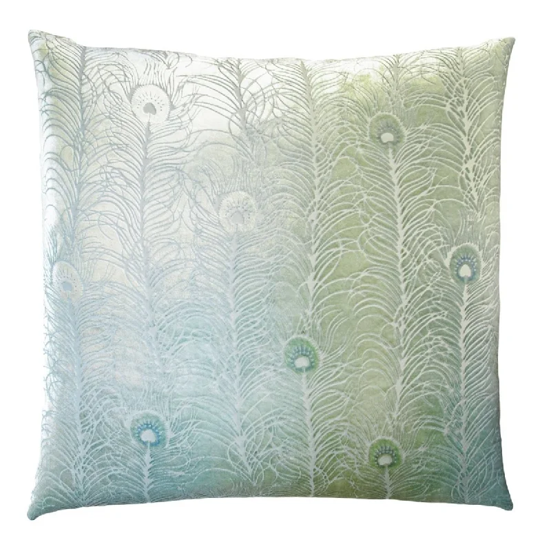 Ice Peacock Feather Velvet Pillow by Kevin O'Brien Studio