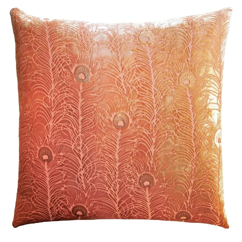 Mango Peacock Feather Velvet Pillow by Kevin O'Brien Studio