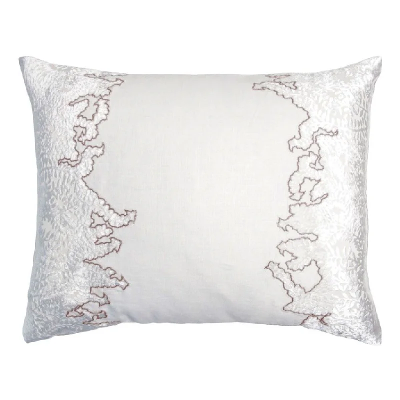 White & Latte Ferns Embroidered Velvet Appliqué Pillow