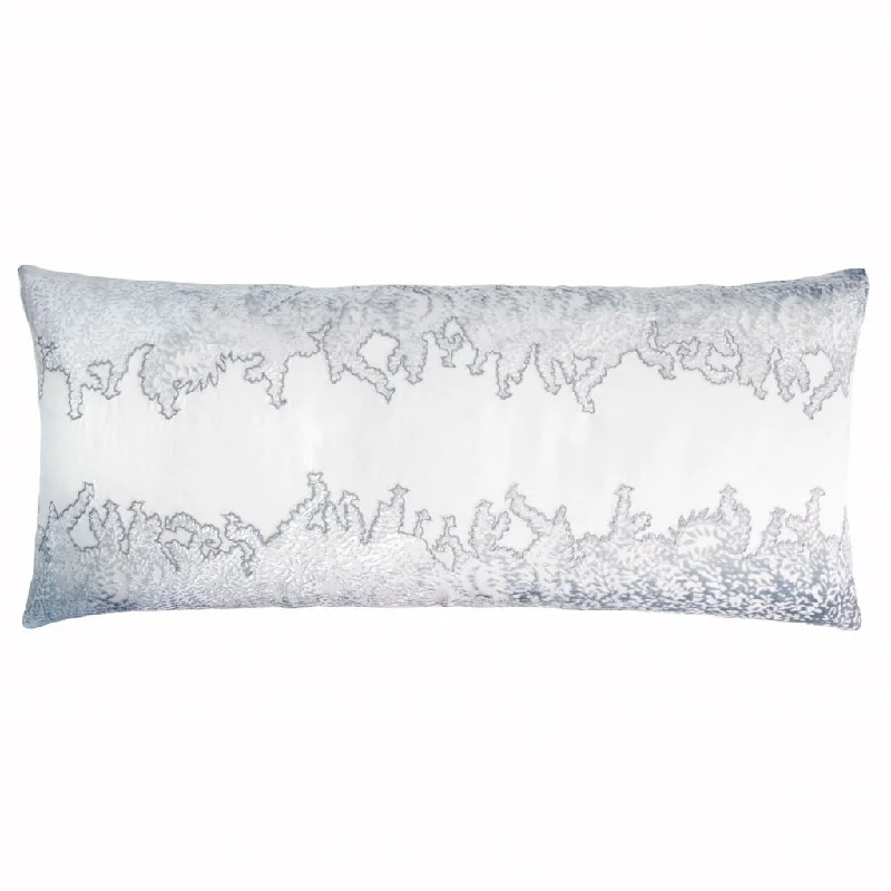 White & Steel Ferns Embroidered Velvet Appliqué Pillow