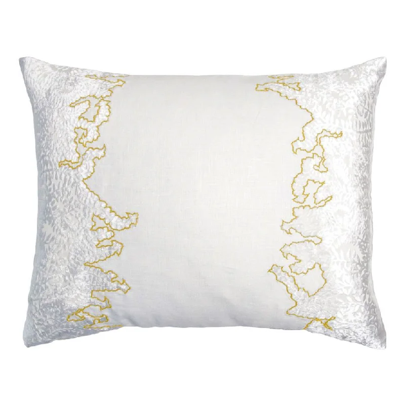 White & Yellow Ferns Embroidered Velvet Appliqué Pillow