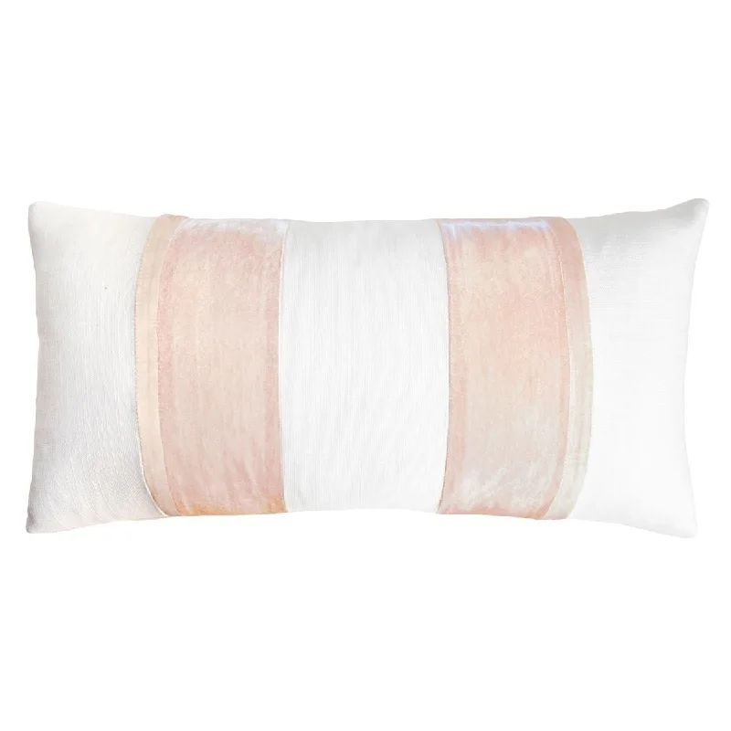 White & Blush Stripe Oblong Throw Pillow