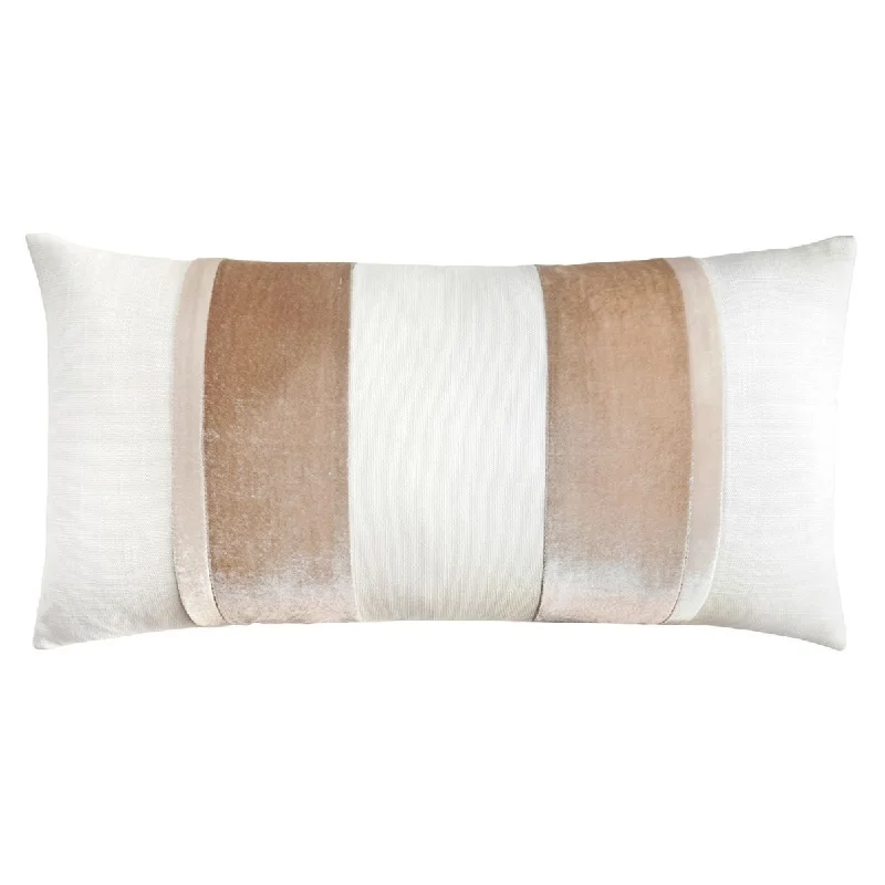 White & Latte Stripe Oblong Decorative Pillow