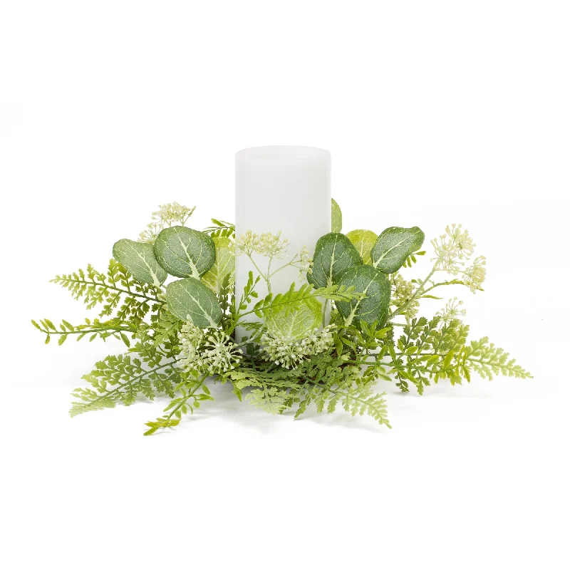 Mixed Fern and Eucalyptus Foliage Candle Ring, Set of 4