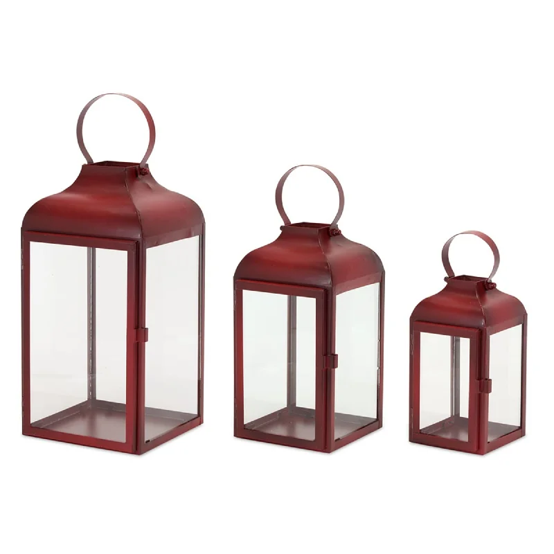 Modern Red Metal Lantern, Set of 2