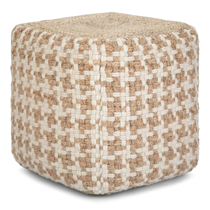 Multi-functional Cube Pouf with Cotton, Wool and Jute Woven Pattern