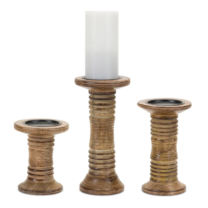 Natural Mango Wooden Candle Holder, Set of 3