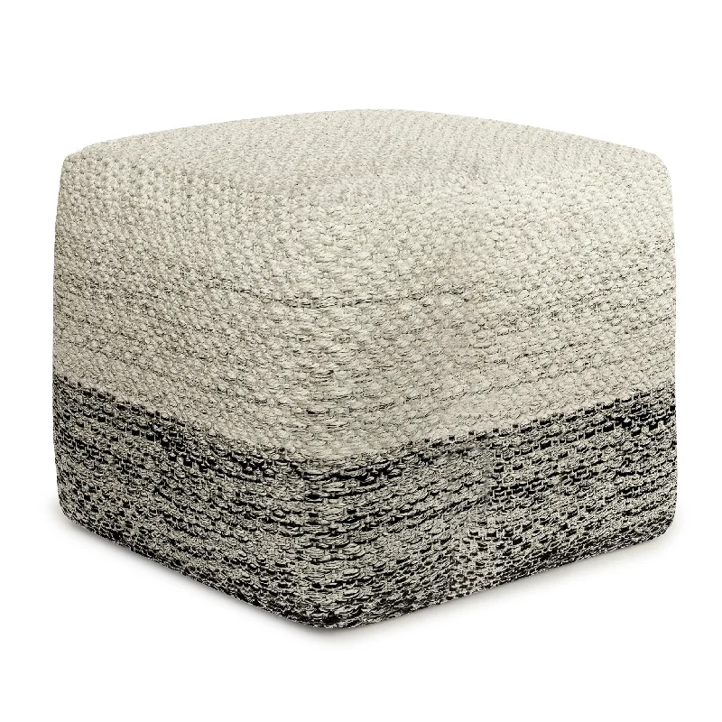 Outdoor Square Pouf with Stripe Pattern, Water and UV Ray Resistantable