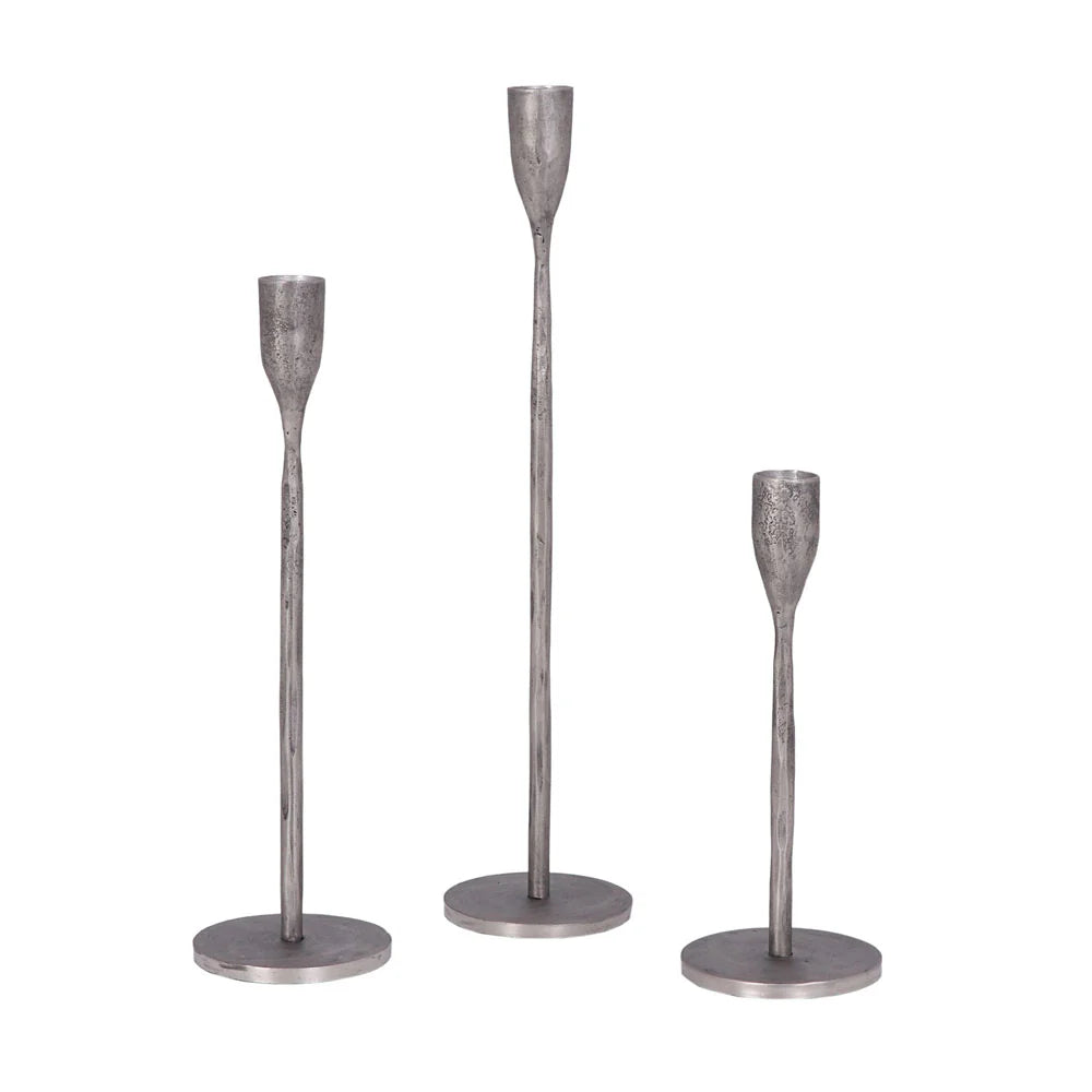 Pewter Iron Candleholders, Set of 3