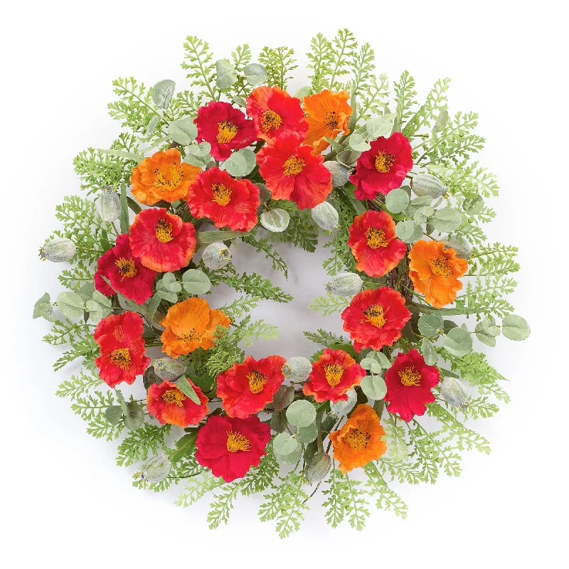 Poppy and Fern Floral Wreath 18.5"