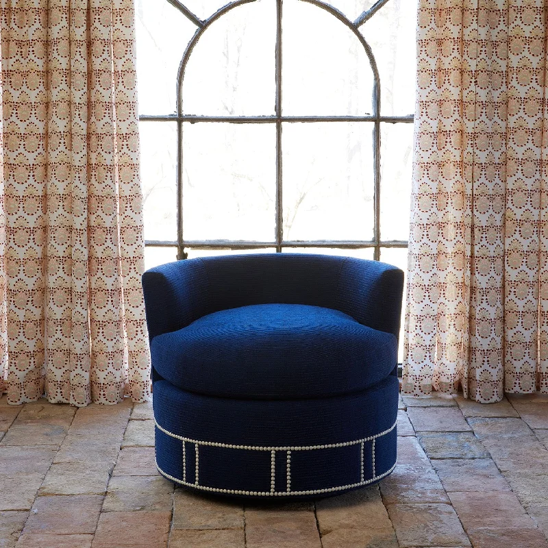 Round Swivel Chair in Bijal Indigo