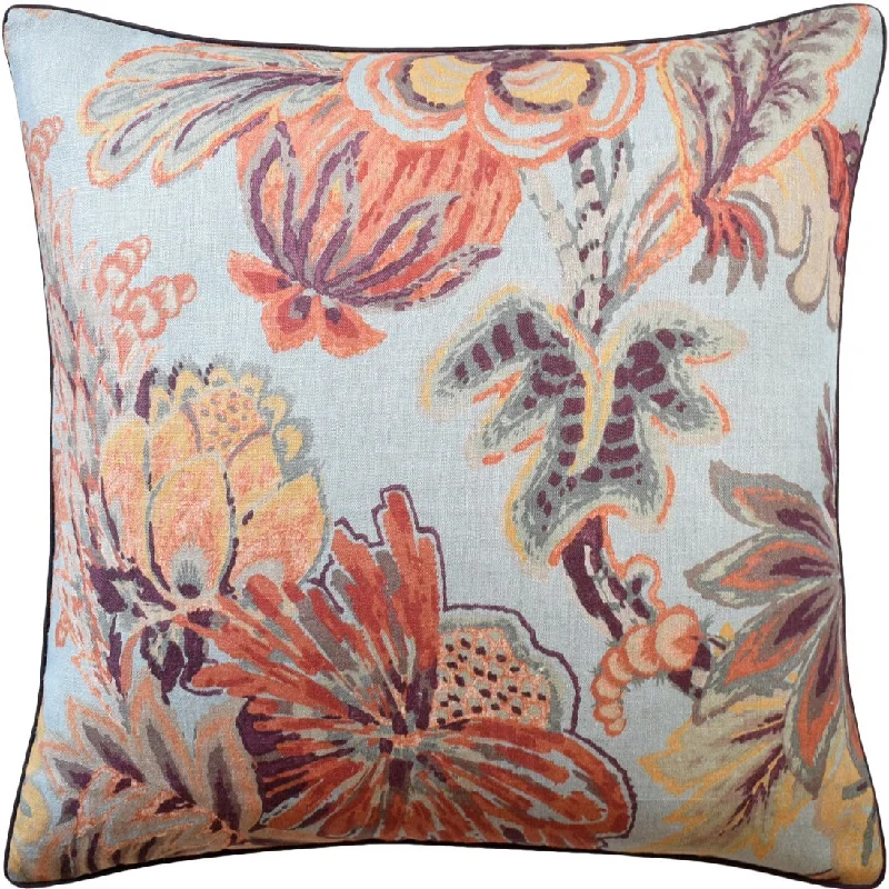 Floral Gala Blue & Cinnamon Pillow by Ryan Studio