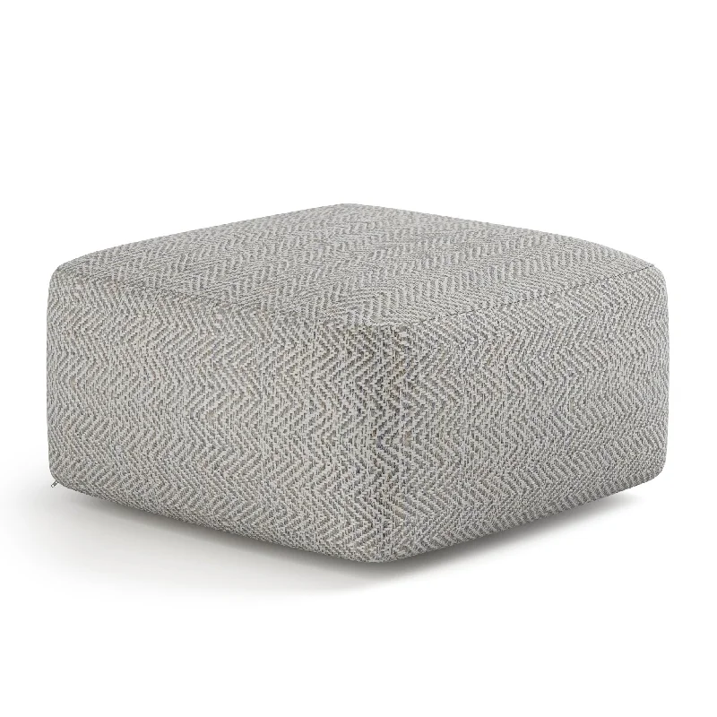 Square Pouf with Mélange Pattern Woven Fabric and Concealed Bottom Zipper