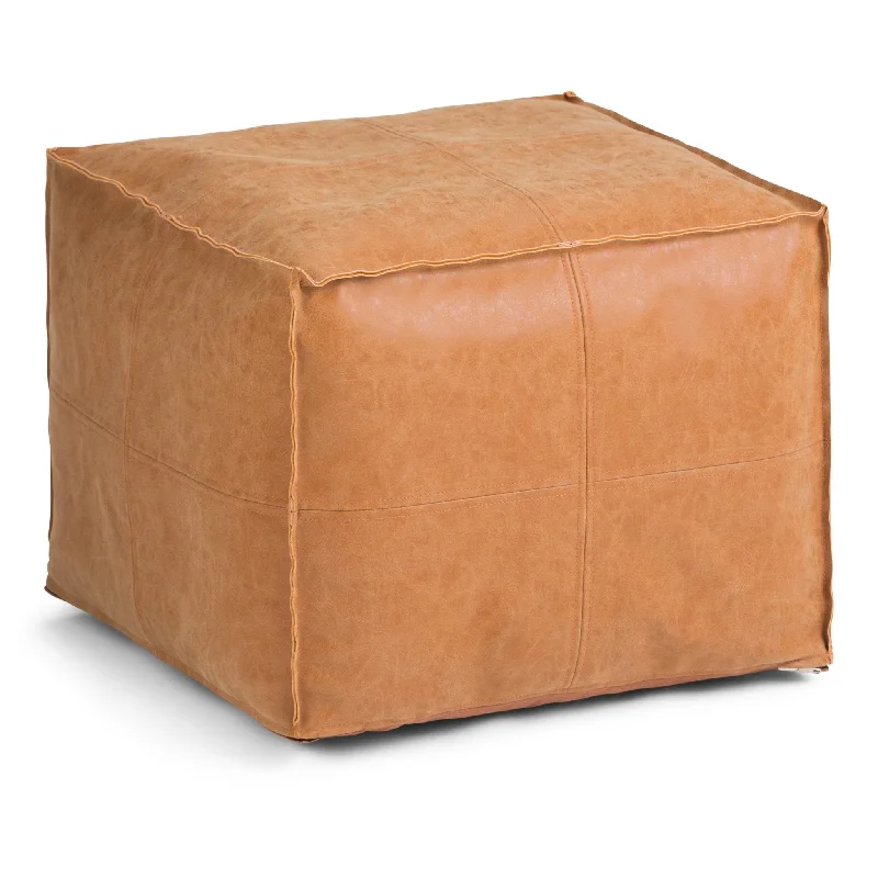 Tranquilize Faux Leather Square Pouf with Top Stitching Detail and Zipper