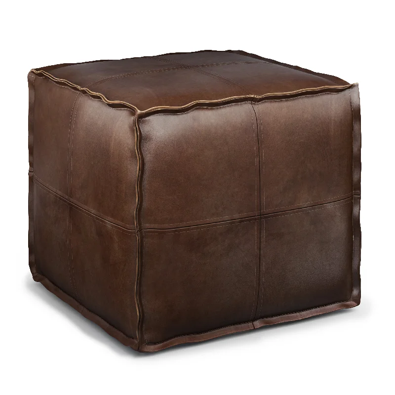 Tranquiluxe Faux Leather Square Pouf with Top Stitching Detail and Zipper