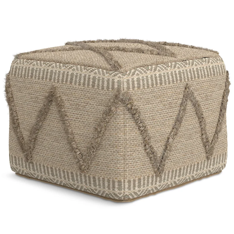 Upholstered Square Pouf with Woven Detail