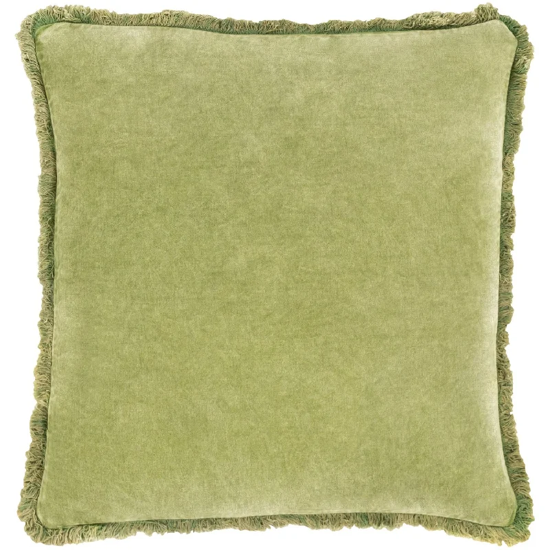 Washed Cotton Velvet Pillow in Lime