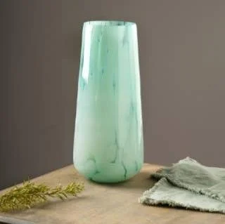 White Splutter Green Glass Long Vase