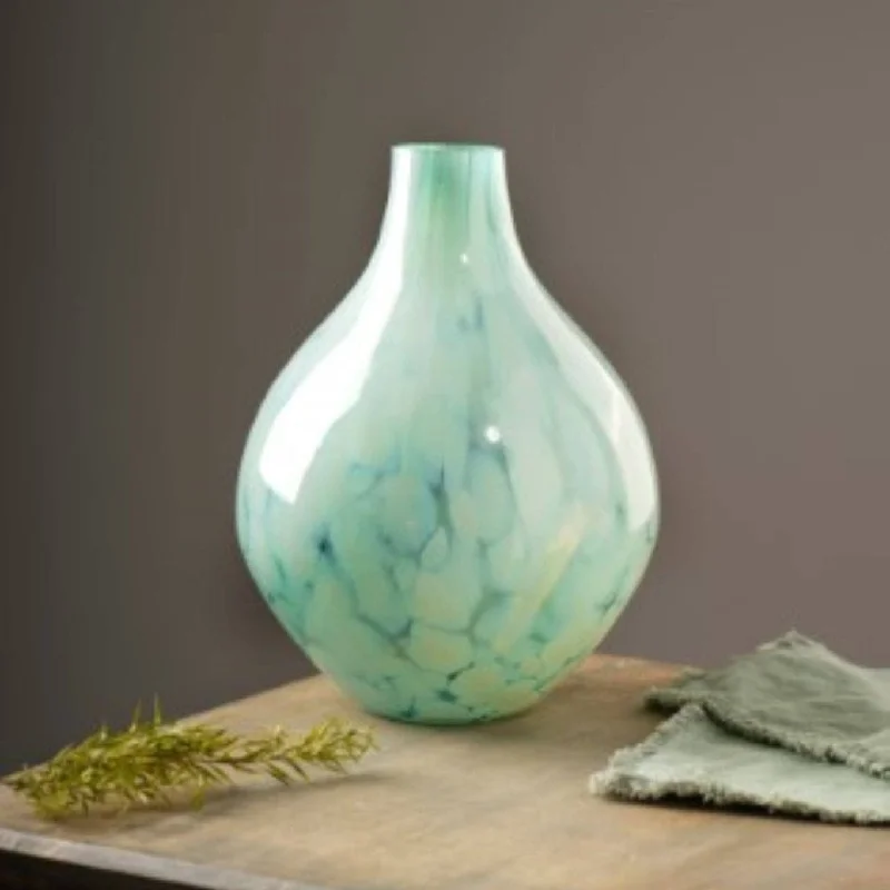 White Splutter Green Glass Rounded Vase